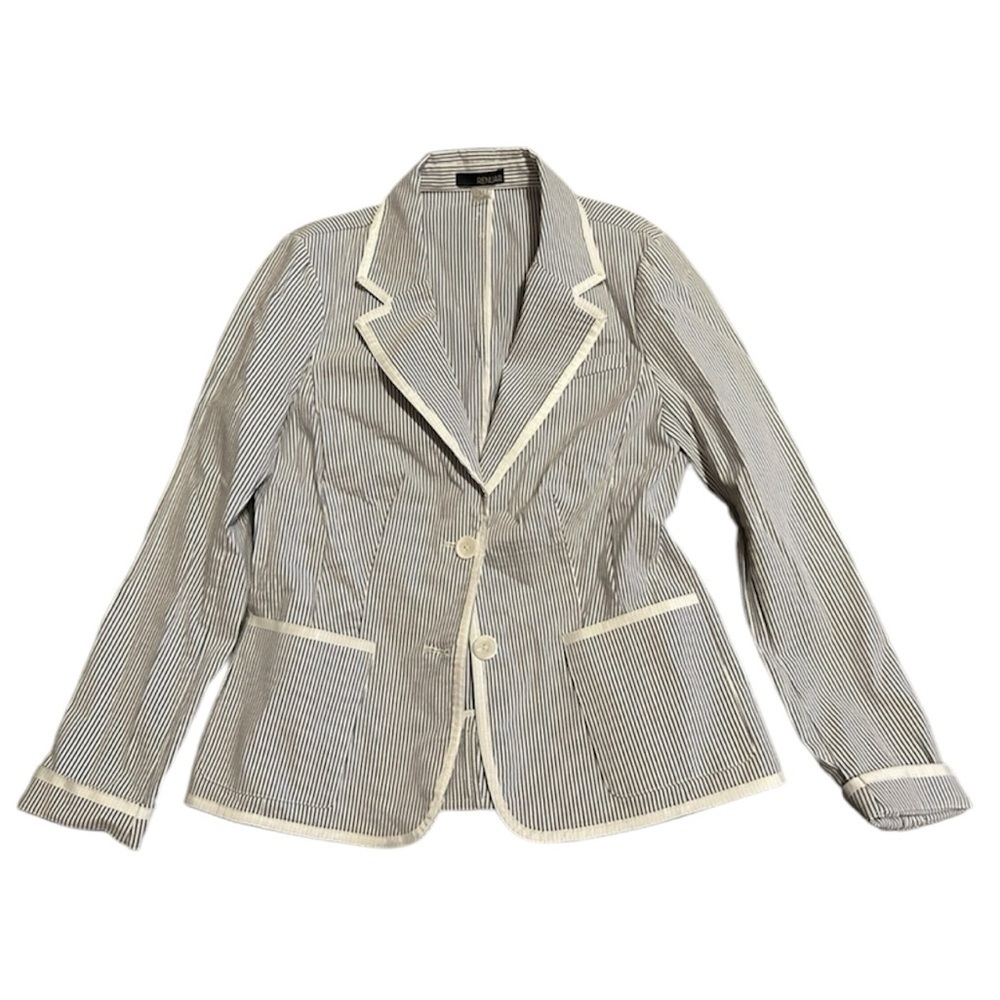 Blue and white pinstriped blazer jacket  by Renuar size 6
